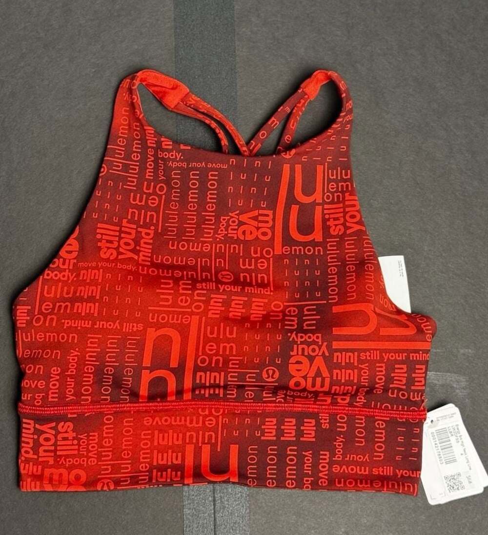 Lululemon Energy Bra High-Neck Long Line in Red Graphic Print Size 4